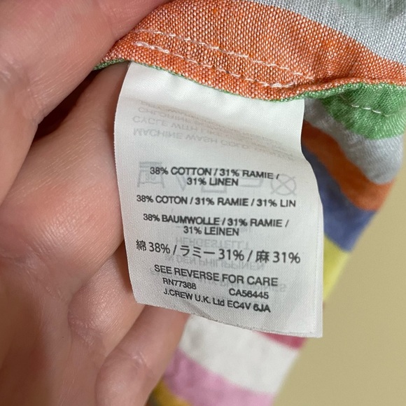 J. Crew Rainbow candy Stripe popover shirt linen cotton blend size 16 - Picture 4 of 6